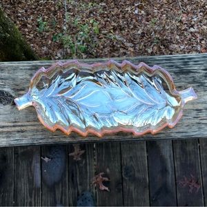 Lusterware Vintage MCM Peach Double Leaf Design Candy, Nut Dish
